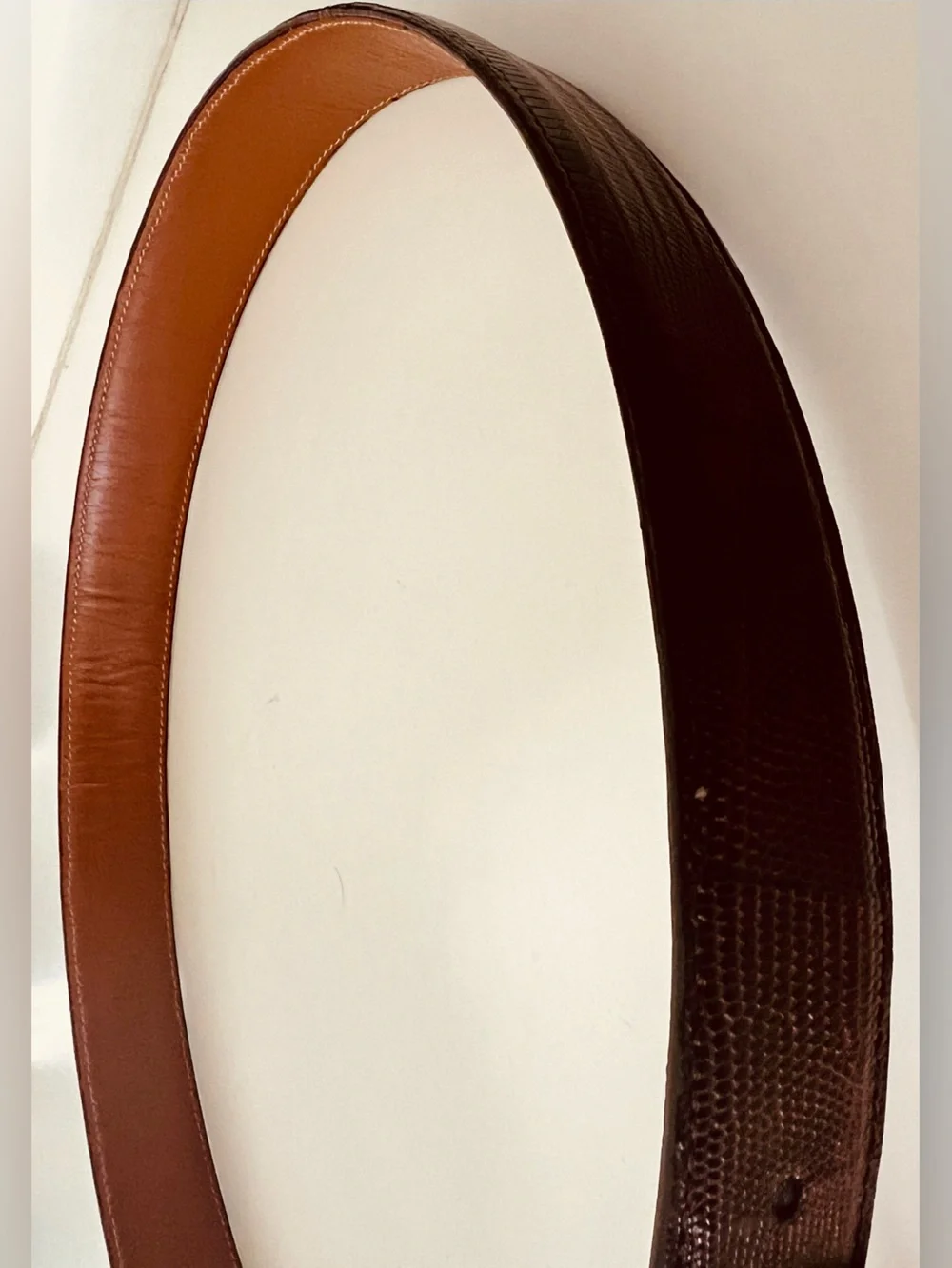Allen Edmonds Exotic Teju Lizard Men’s Belt, Size 36, Brown, Gold Brass Buckle